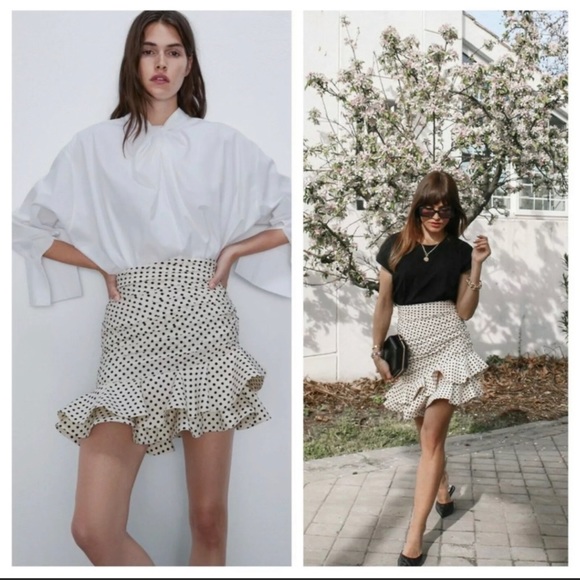Zara polka dot ruched ruffle skirt XS - Picture 3 of 6